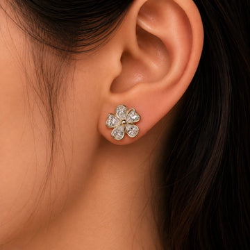 Gold Crystal Flower Studs | 925 Sterling Silver - Silvorn India