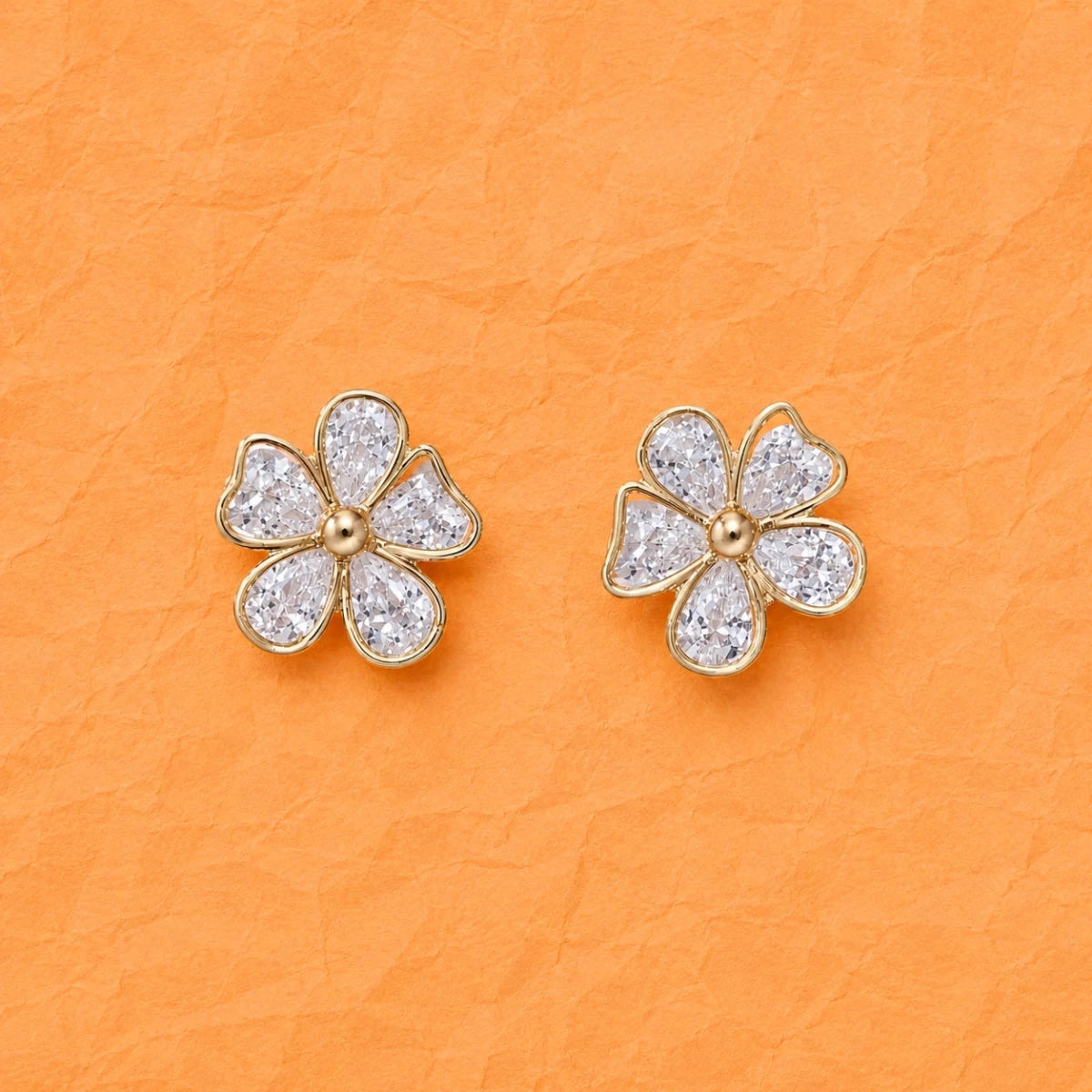 Gold Crystal Flower Studs | 925 Sterling Silver - Silvorn India