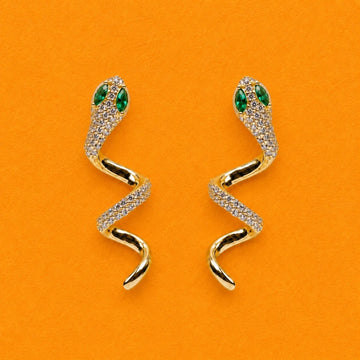 Gold Crystal Snake Drop Earrings - Silvorn India