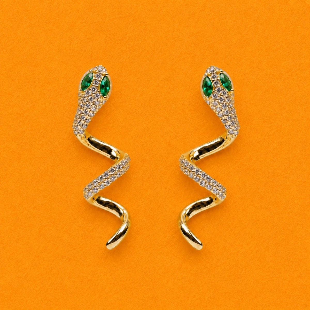Gold Crystal Snake Drop Earrings - Silvorn India