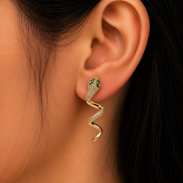 Gold Crystal Snake Drop Earrings - Silvorn India