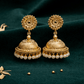 Gold - Plated Floral Jhumka Earrings with Pearl Drops - Silvorn India