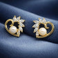 Gold-Plated Pearl & Marquise Zirconia Heart Studs – Elegant Floral Heart Design Earrings