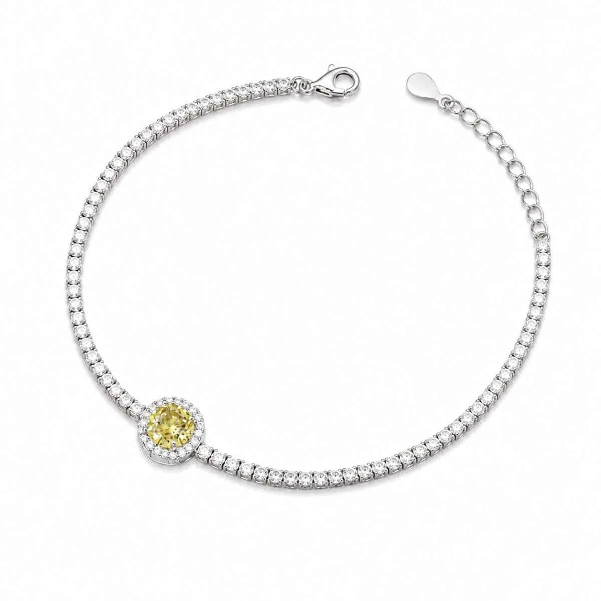 925 silver tennis bracelet with pavé links and round yellow center charm