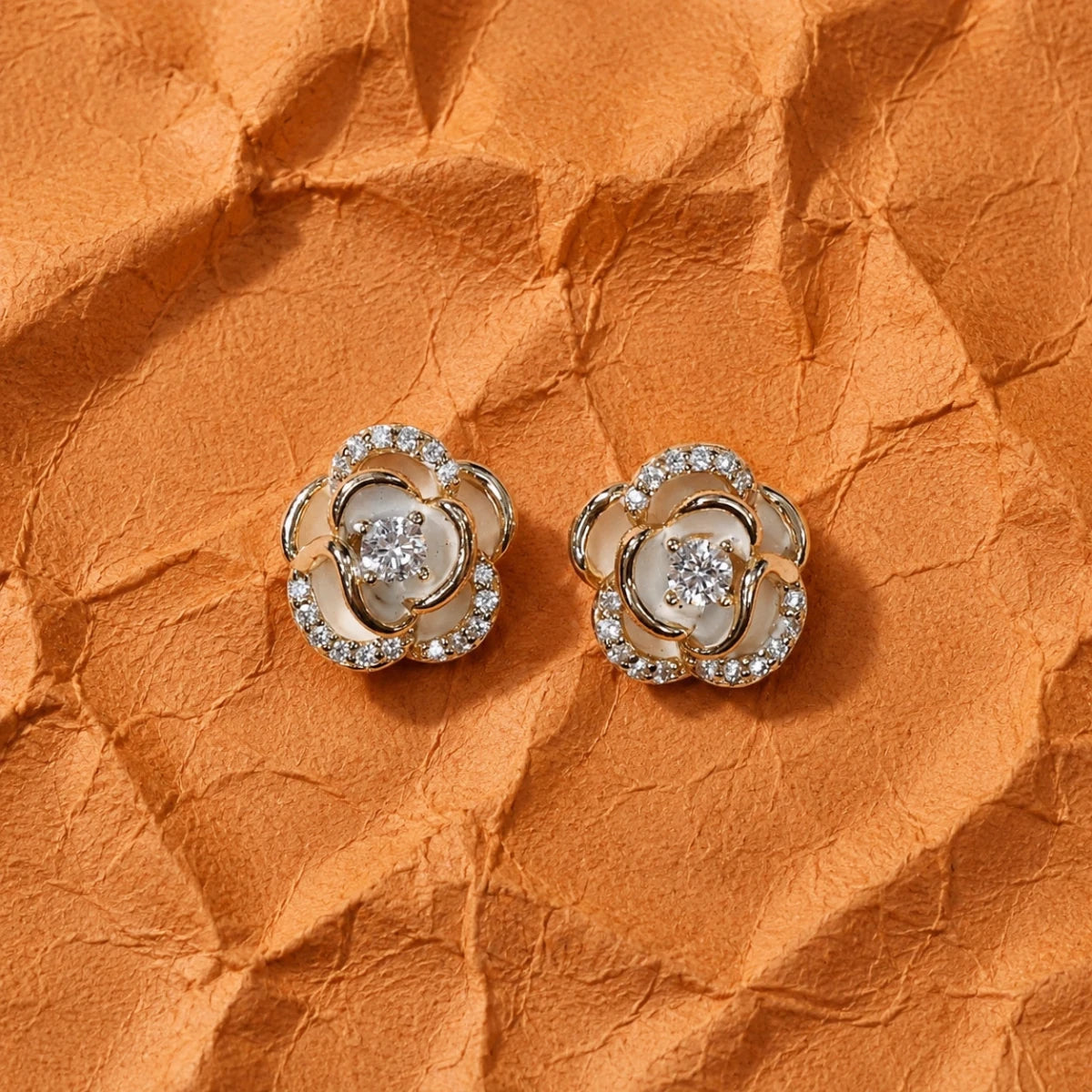 Golden Blossom Crystal Stud - Silvorn India