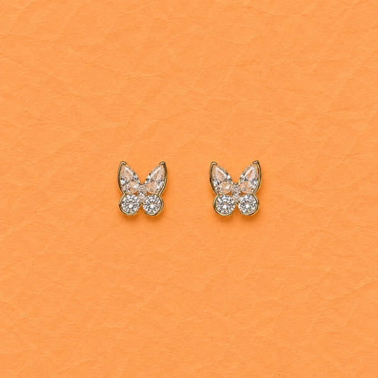 Golden Butterfly Crystal Studs - 925 Silver Jewelery