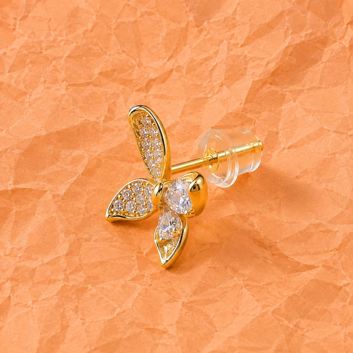 Golden Butterfly Zirconia Stud Earrings - Silvorn India