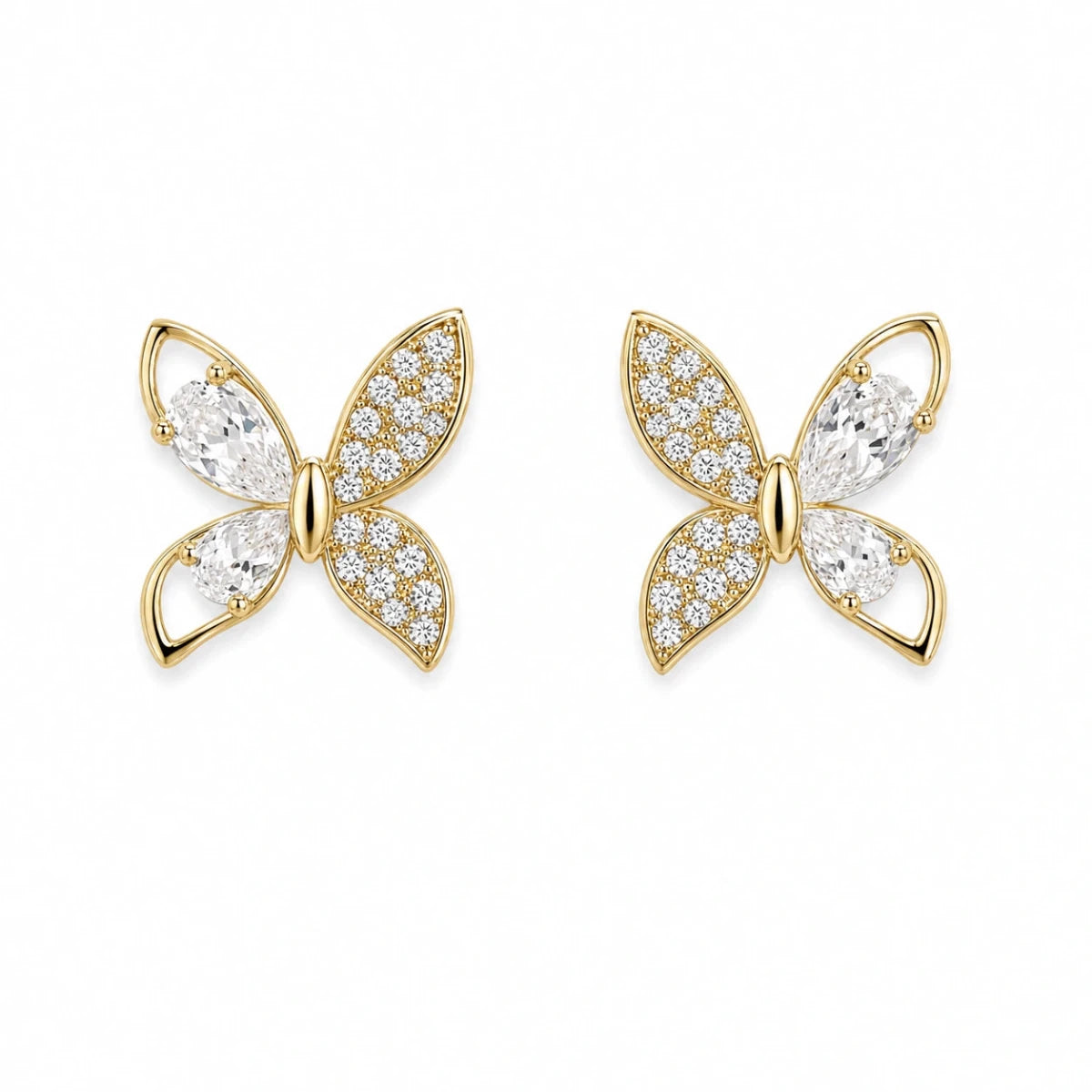 Golden Butterfly Zirconia Stud Earrings - Silvorn India