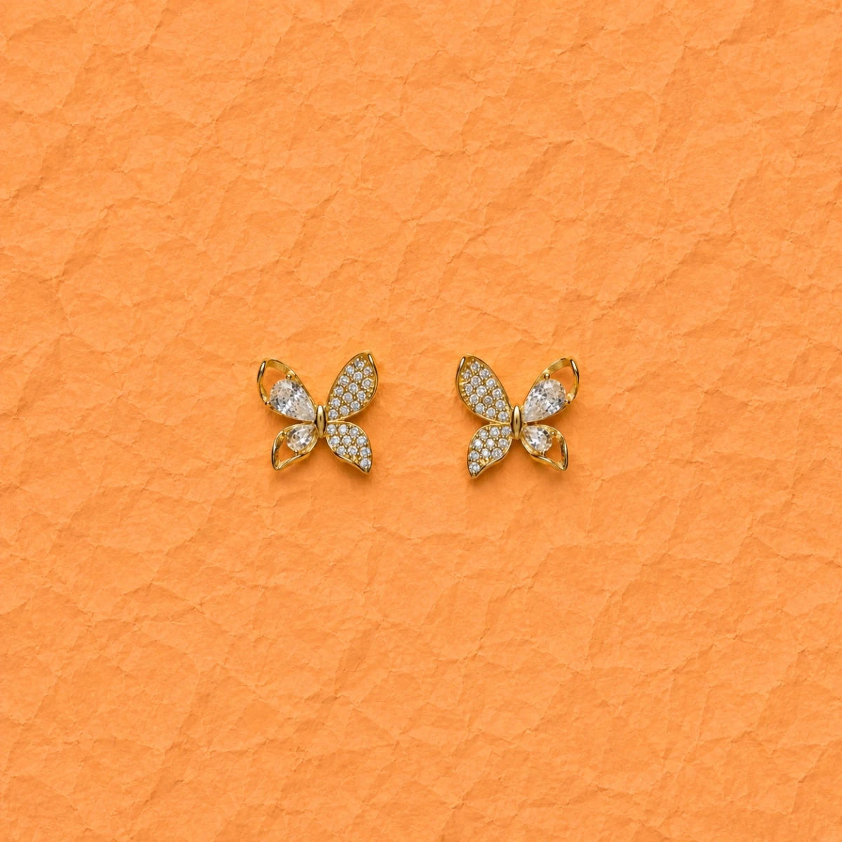 Golden Butterfly Zirconia Stud Earrings - Silvorn India