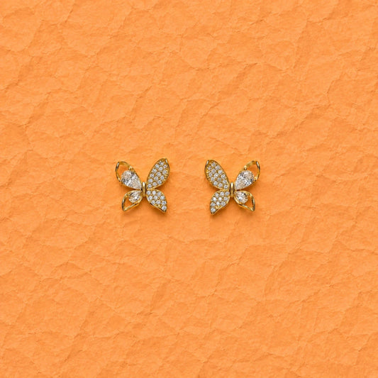 Golden Butterfly Zirconia Stud Earrings - 925 Silver Jewelery