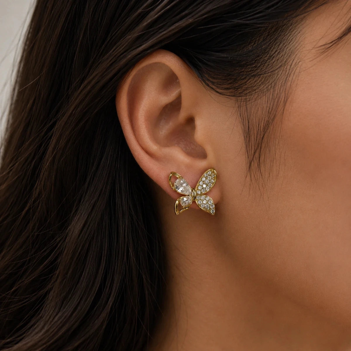 Golden Butterfly Zirconia Stud Earrings - Silvorn India