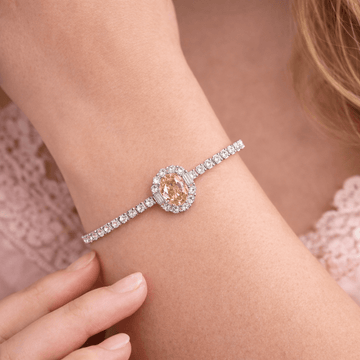 Golden Champagne Oval Halo Tennis Bracelet - Silvorn India
