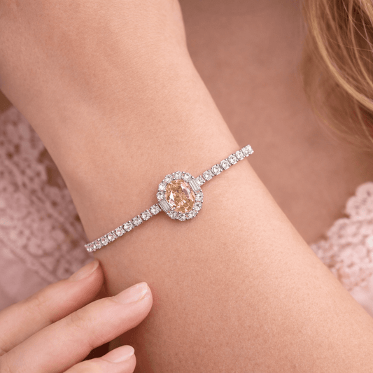 Golden Champagne Oval Halo Tennis Bracelet - 925 Silver Jewelery