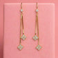 Golden Clover Dual Chain Drop Earrings