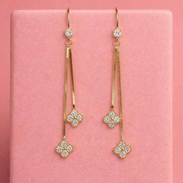 Golden Clover Dual Chain Drop Earrings