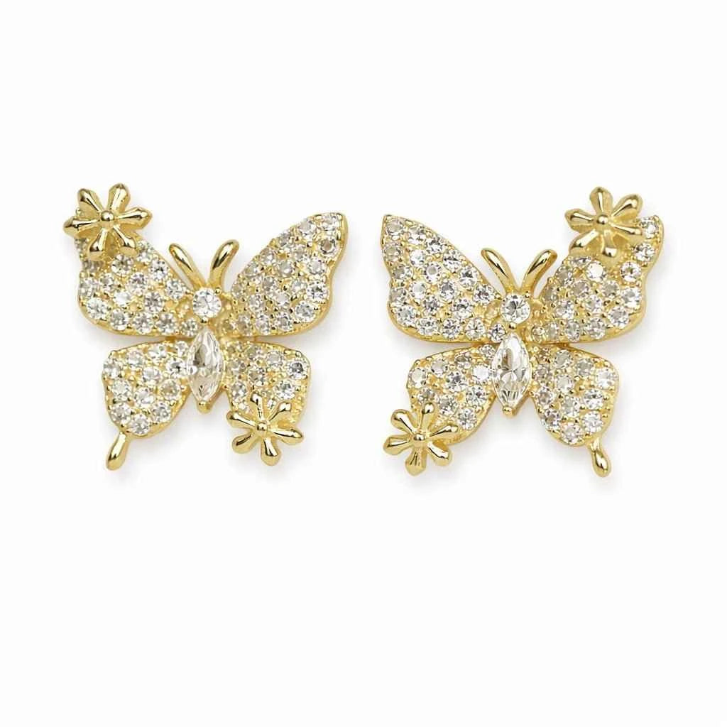 Golden Flutter Bloom Butterfly Stud Earrings