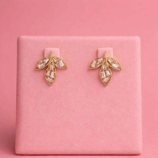 Golden Laurel Baguette Leaf Studs - 925 Silver Jewelery