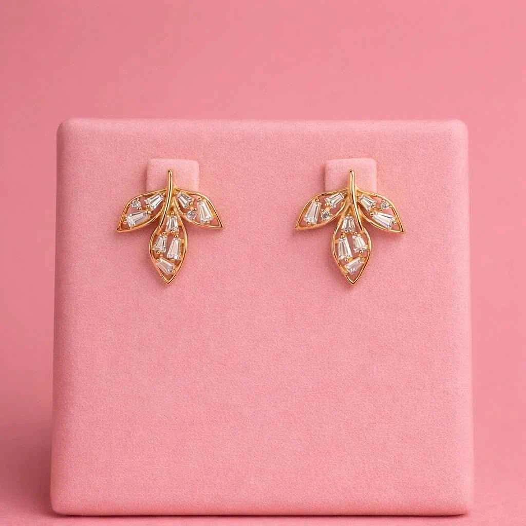 Golden Laurel Baguette Leaf Studs