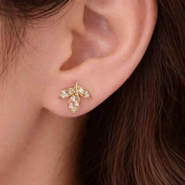 Golden Laurel Baguette Leaf Studs