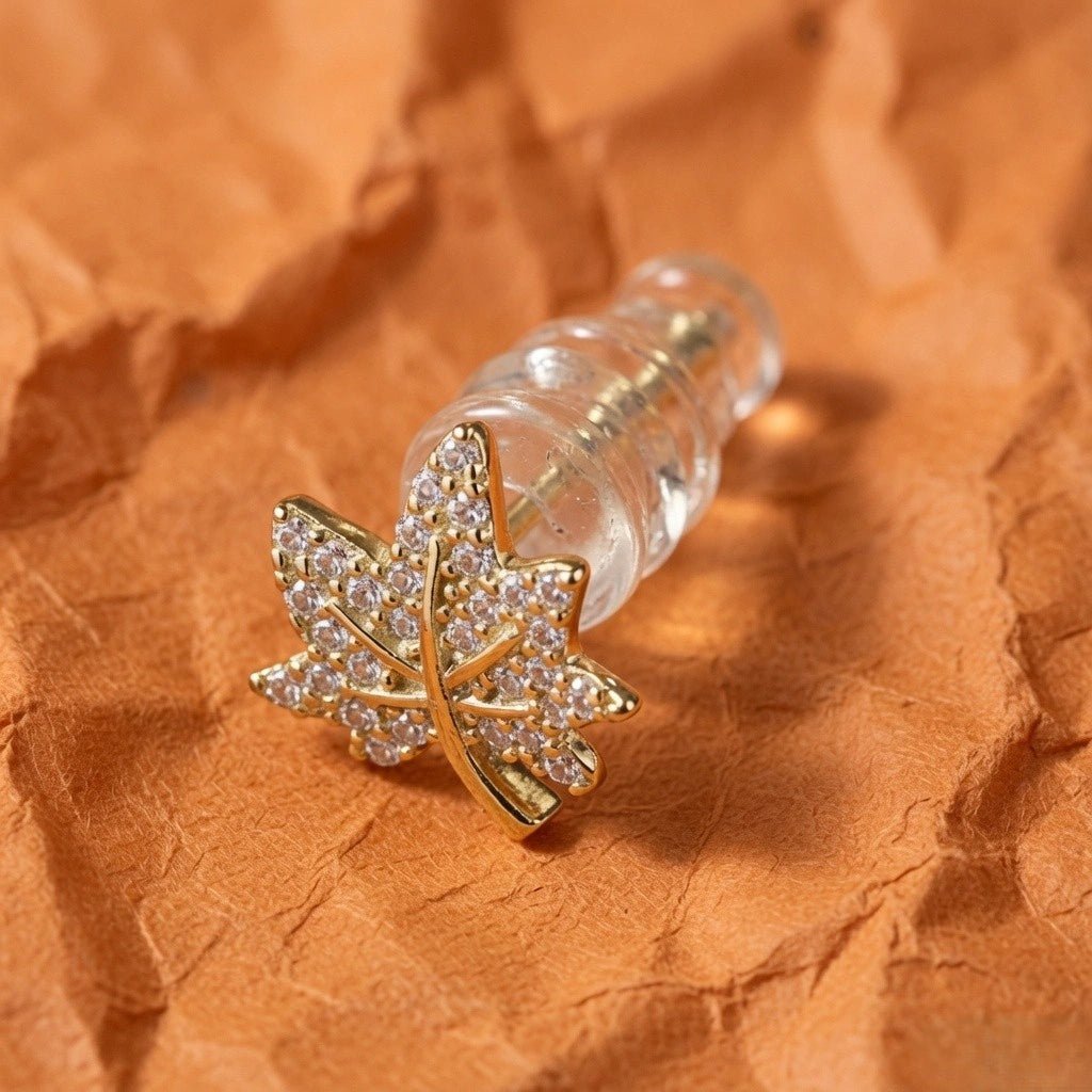 Golden Maple Leaf Crystal Studs - Silvorn India