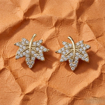 Golden Maple Leaf Crystal Studs - Silvorn India