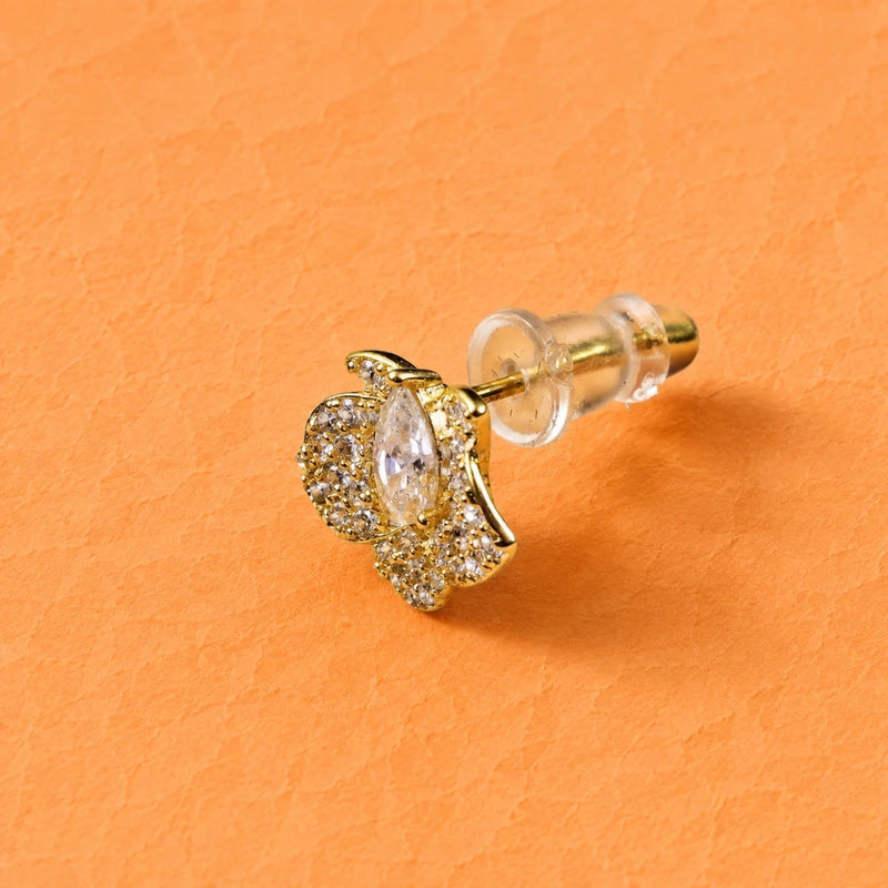 Gold-tone flower crystal stud earring with back post