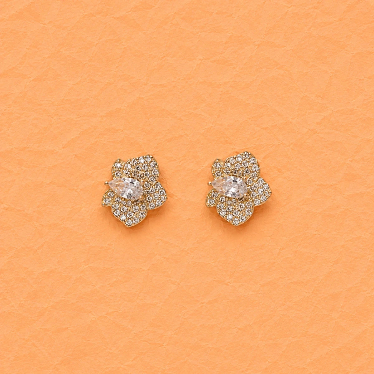 Pair of gold-tone flower crystal stud earrings