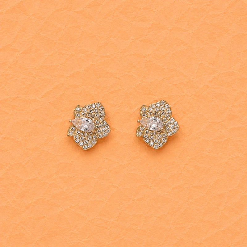 Pair of gold-tone flower crystal stud earrings