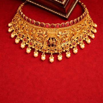 Grand Ruby Temple Choker Gold - Plated Necklace - Silvorn India