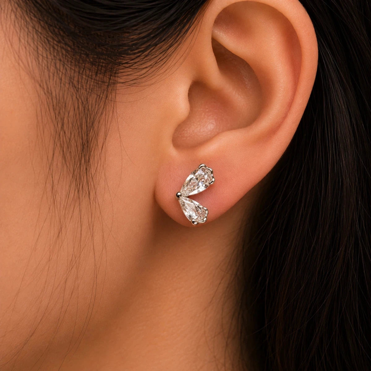 Half Butterfly Crystal Studs | 925 Sterling Silver - Silvorn India