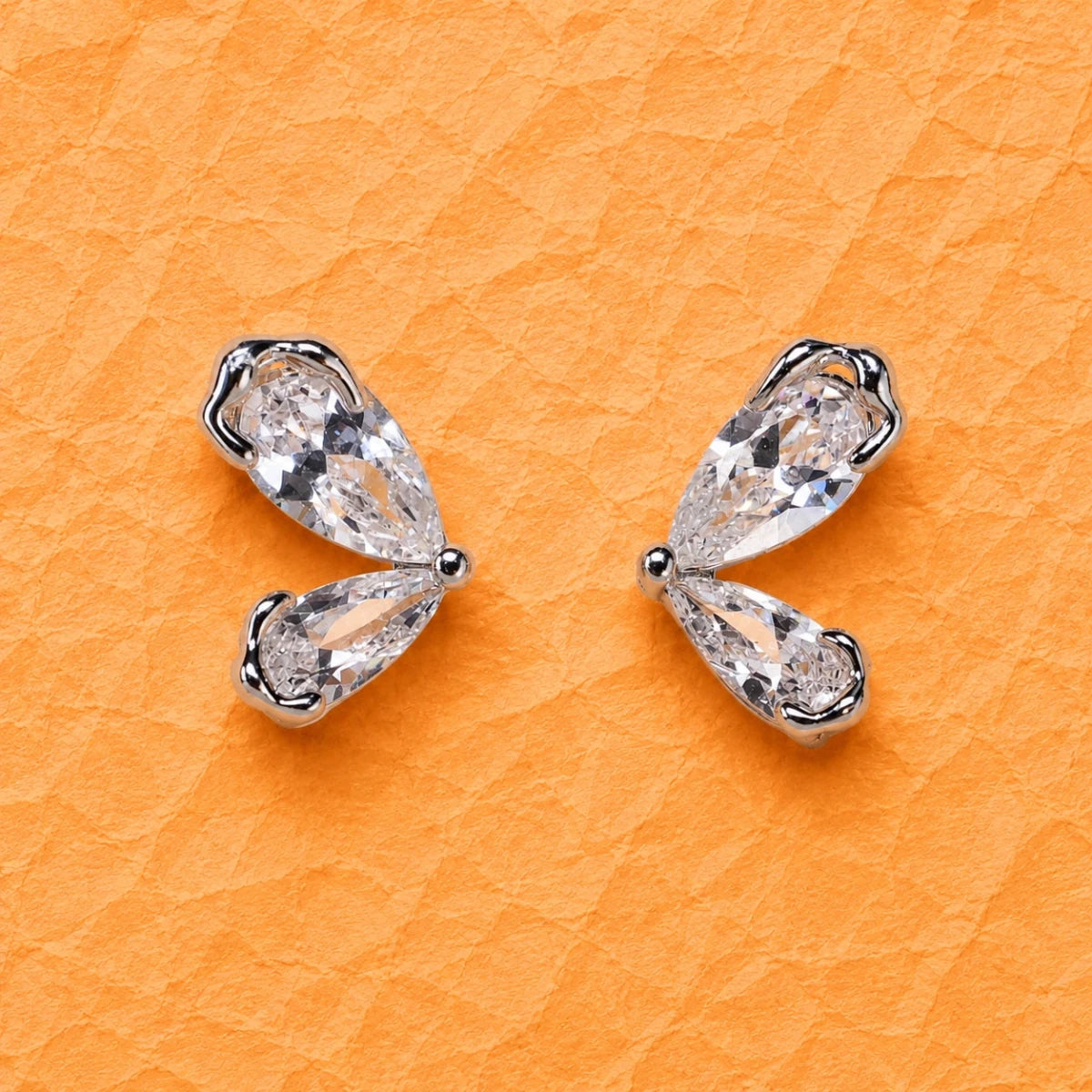 Half Butterfly Crystal Studs | 925 Sterling Silver - Silvorn India