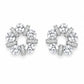 Silver halo circle bar stud earrings with round crystal stones, prong-set.