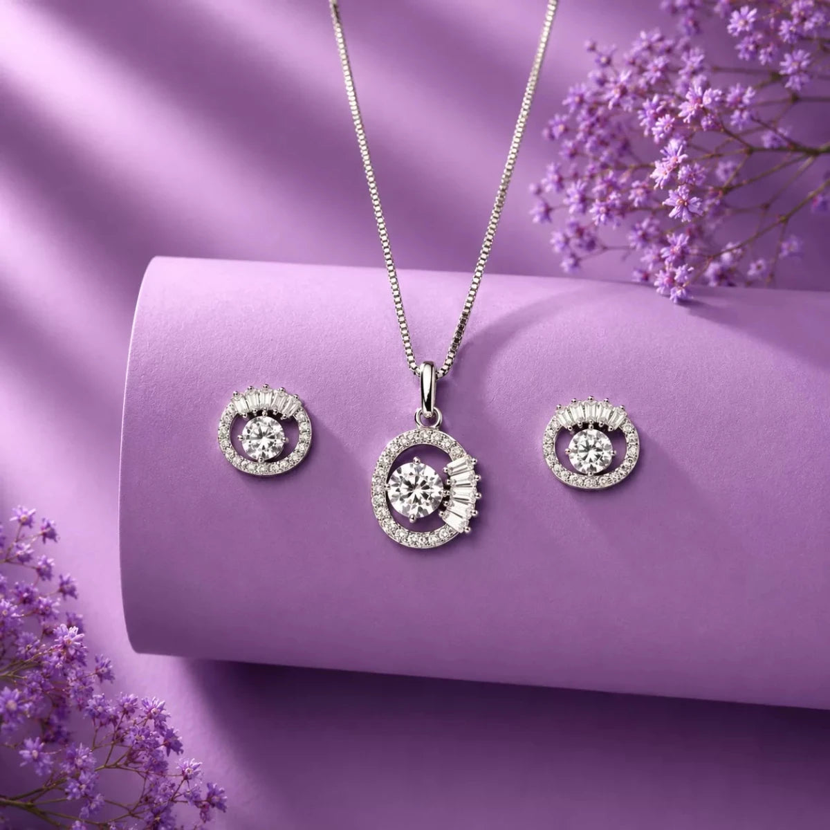 Halo Crystal Pendant Set for Women - Silvorn India