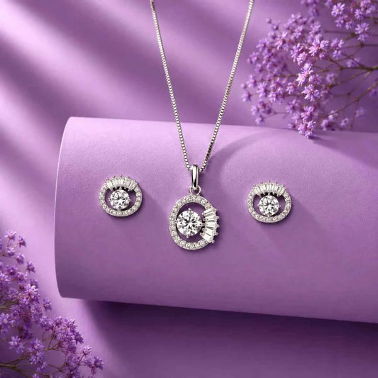 Halo Crystal    Pendant Set for Women - 925 Silver Jewelery