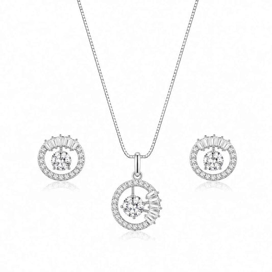 Halo Crystal    Pendant Set for Women - 925 Silver Jewelery