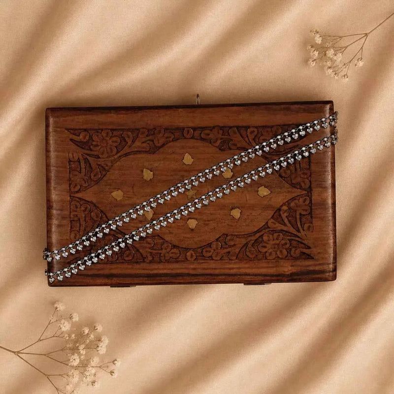 925 silver chain anklet with heart blossom charms, sparkly stone accents