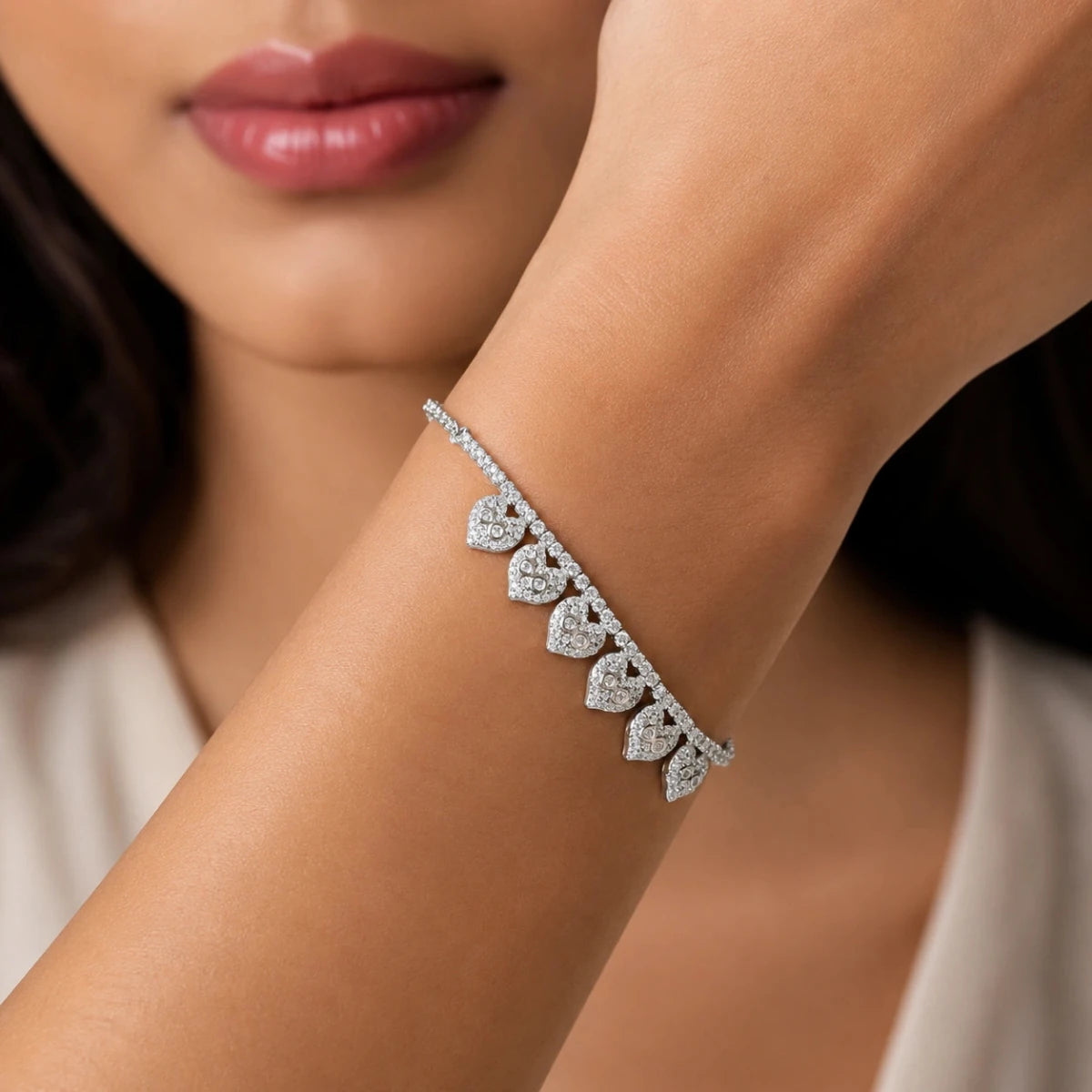 Heart Charm Tennis Bracelet for Women - Silvorn India