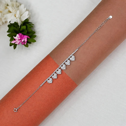 Heart Charm Tennis Bracelet for Women - 925 Silver Jewelery