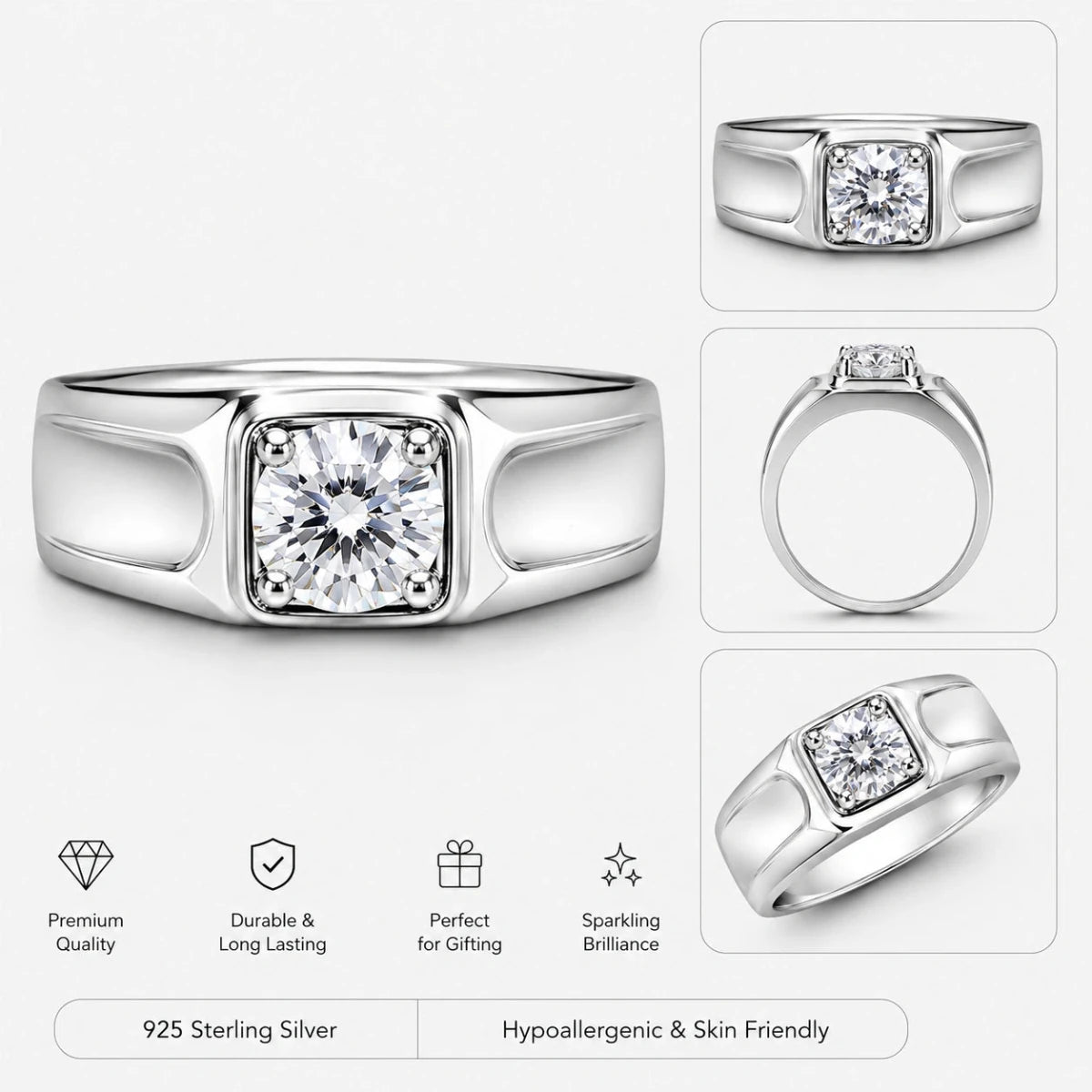 Imperial Solitaire Sterling Silver Ring - Silvorn India