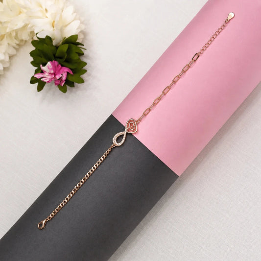 Infinite Heart Rose Gold Plated Sterling Silver Bracelet - 925 Silver Jewelery