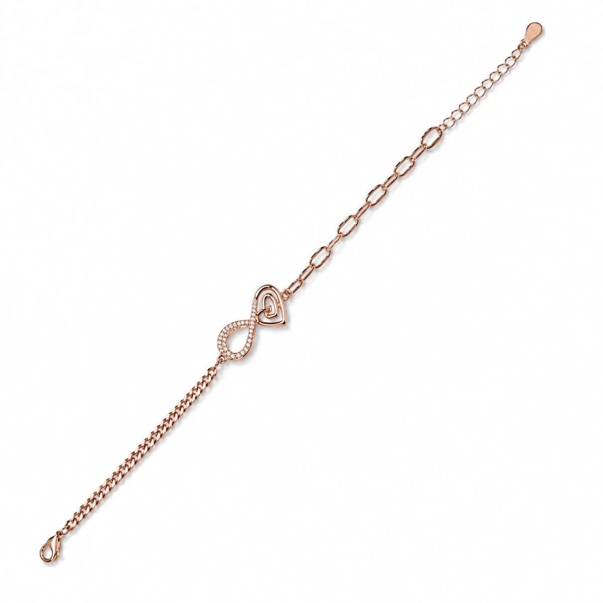 Infinite Heart Rose Gold Plated Sterling Silver Bracelet - Silvorn India