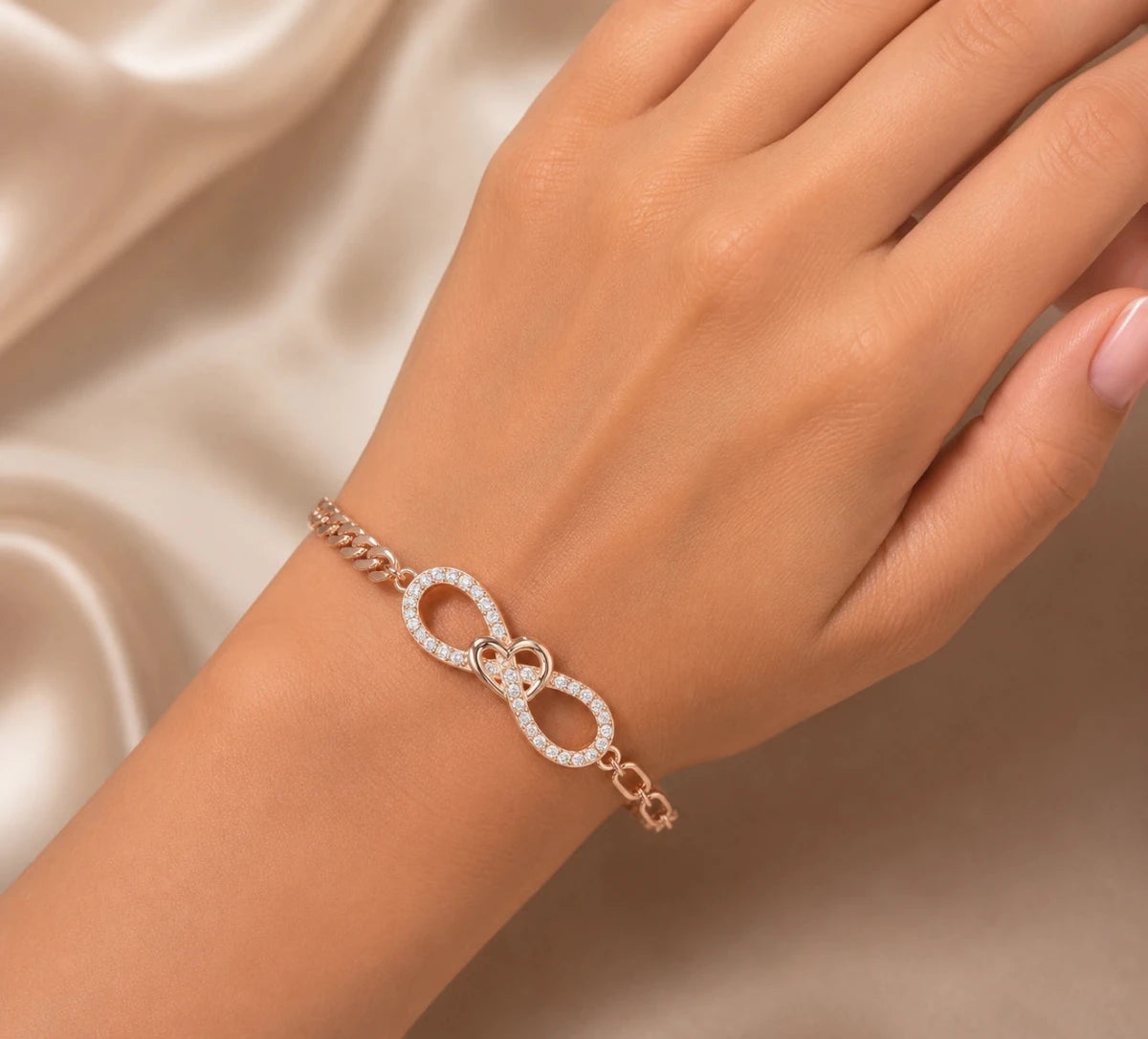Infinity Glow Rose Gold Plated Sterling Silver Bracelet - Silvorn India