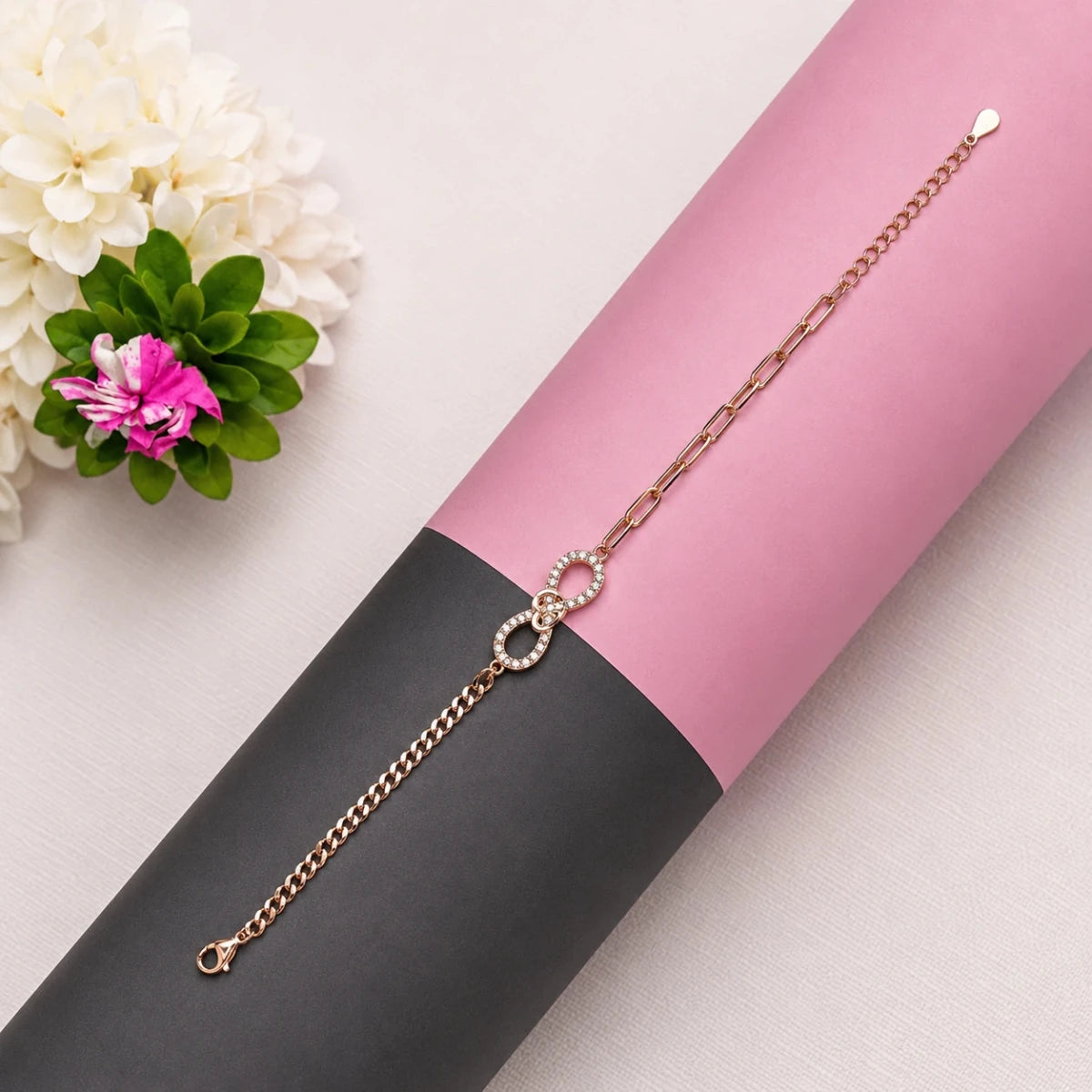 Infinity Glow Rose Gold Plated Sterling Silver Bracelet - Silvorn India