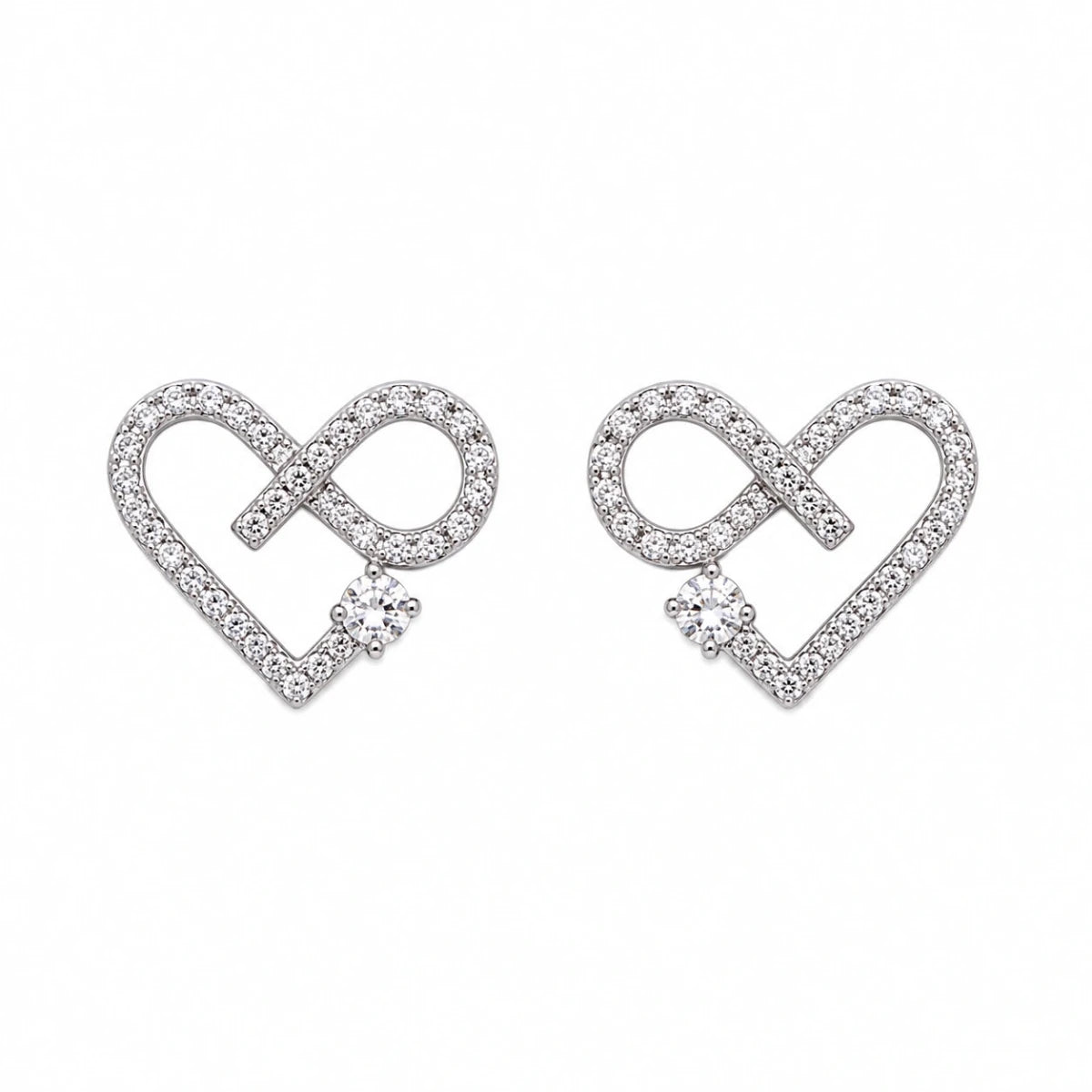 Infinity Heart Crystal Studs - Silvorn India
