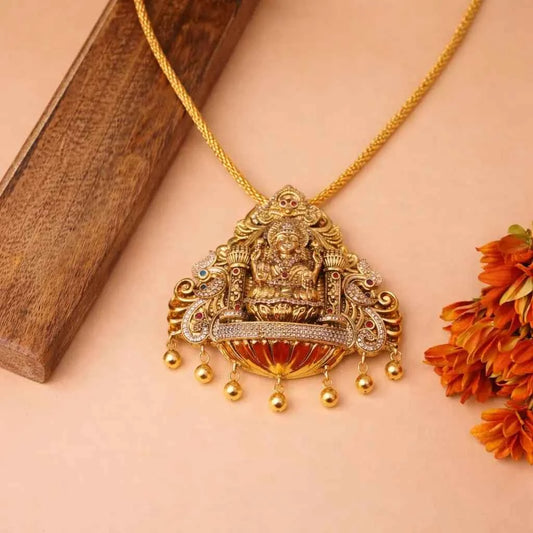Lakshmi Motif Gold-Plated Temple Pendant