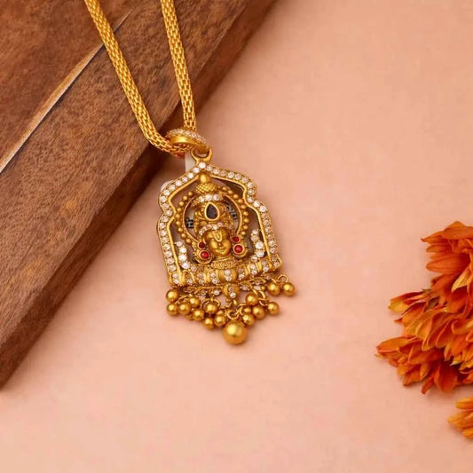 Lakshmi Shrine Motif Gold-Plated Pendant Necklace