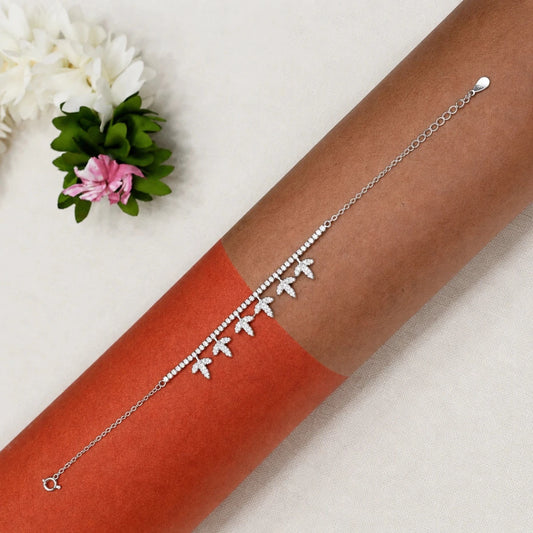Leaf Charm Tennis Bracelet for Women - 925 Silver Jewelery