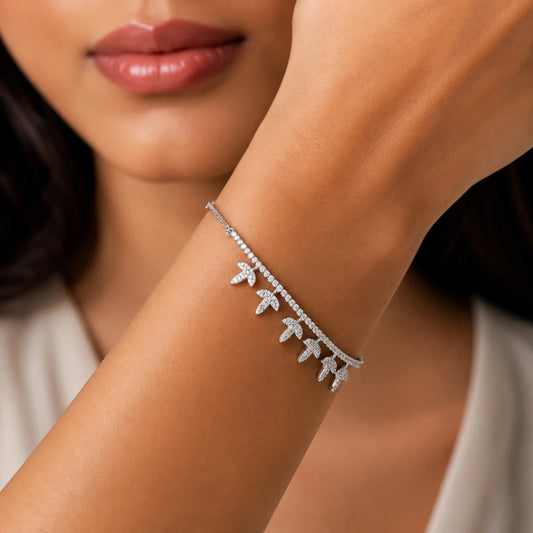 Leaf Charm Tennis Bracelet for Women - 925 Silver Jewelery