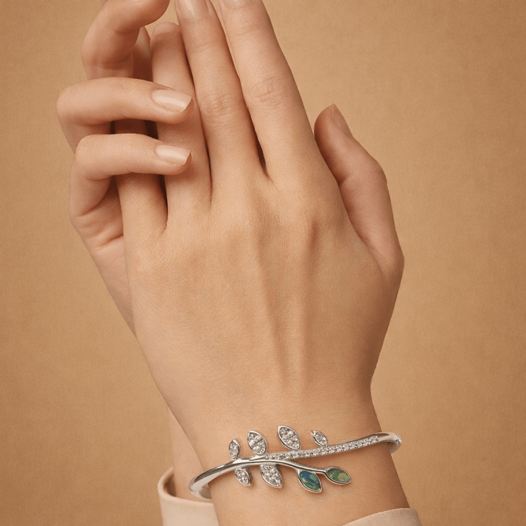 Leaf Motif Sterling Open Cuff Bracelet for Women - Silvorn India