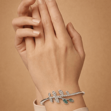 Leaf Motif Sterling Open Cuff Bracelet for Women - Silvorn India